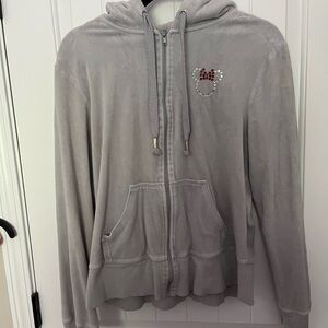 Disney Parks Authentic Original Gray Zip-Up Hoodie with Minnie Rhinestone Design
